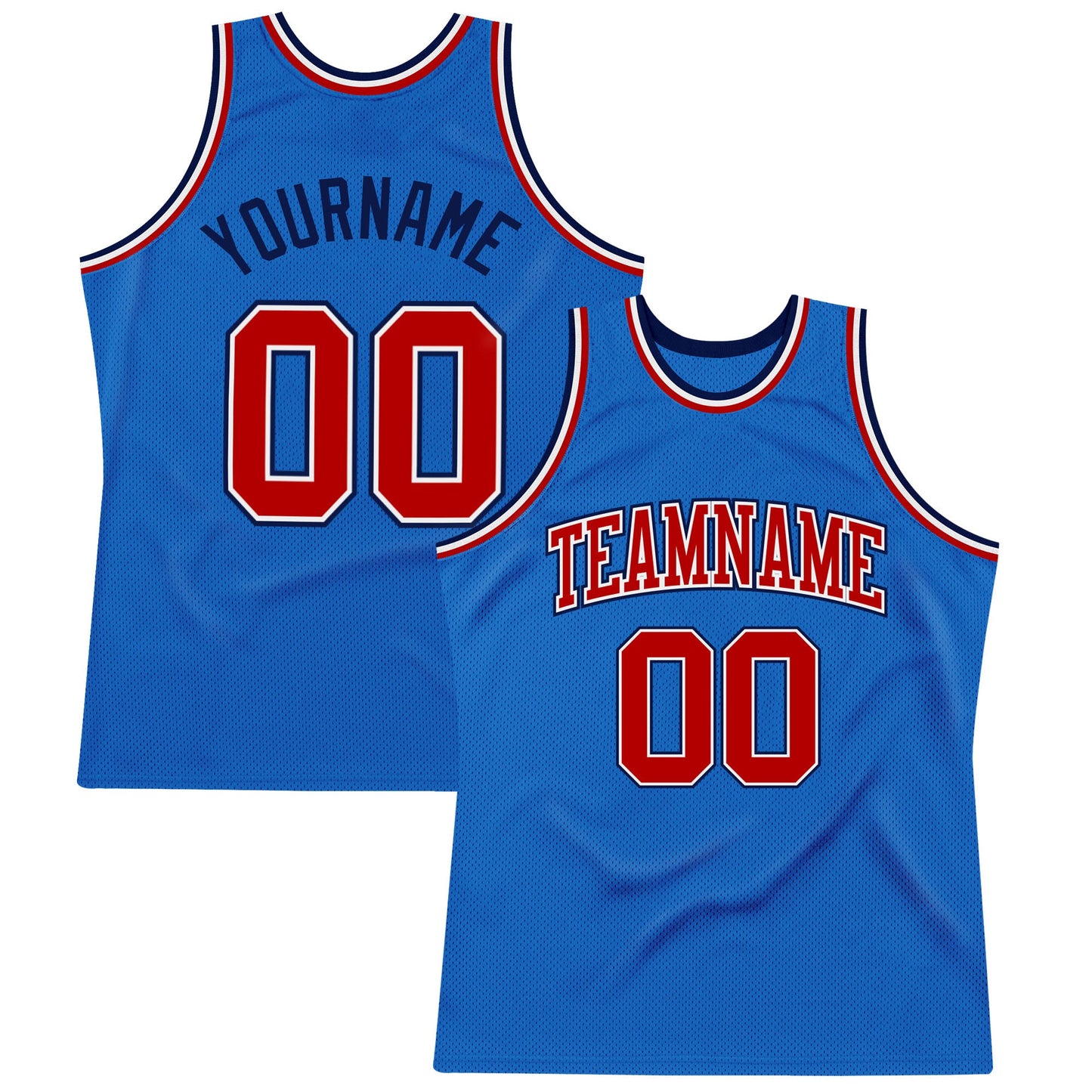 Custom Blue Red-Navy Authentic Throwback Basketball Jersey - Main View