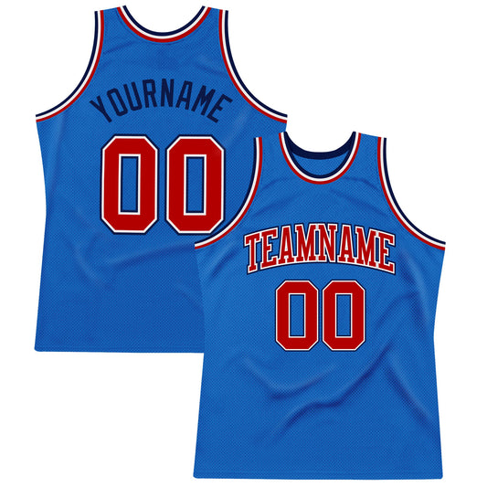 Custom Blue Red-Navy Authentic Throwback Basketball Jersey - Main View