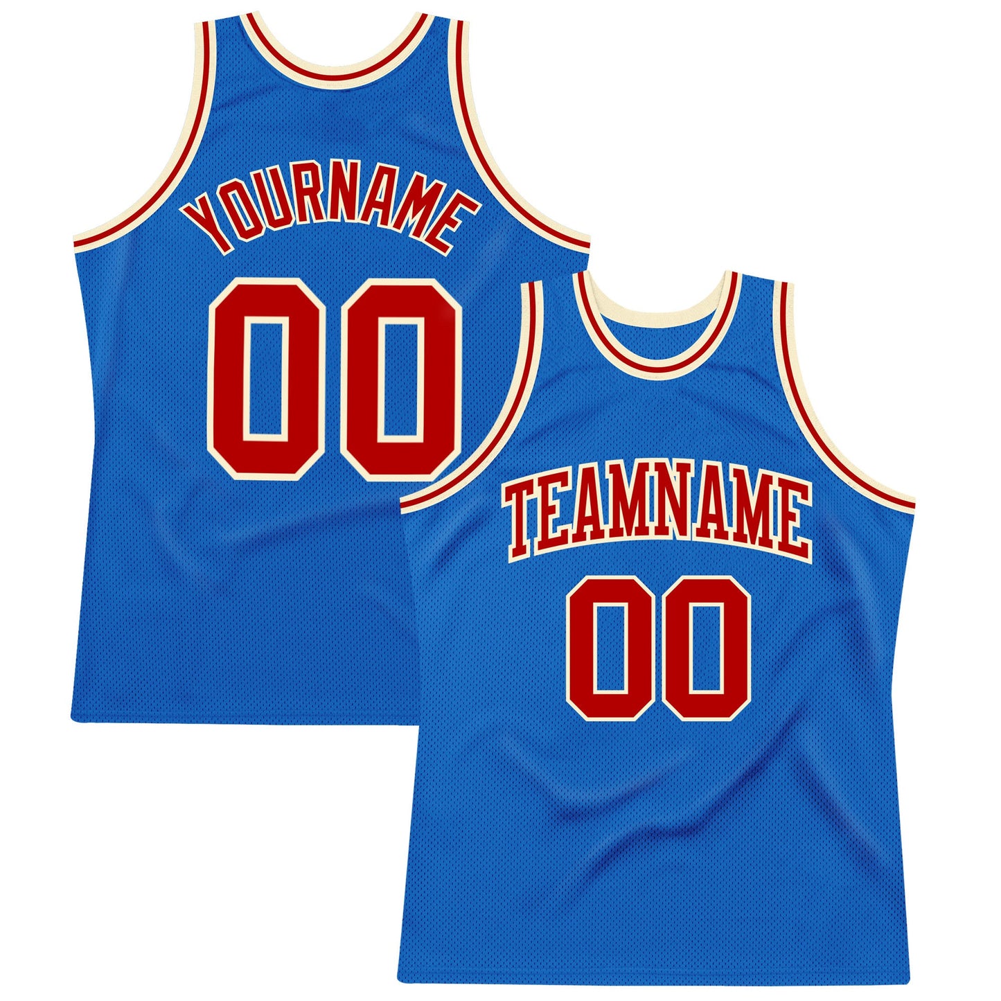 Custom Blue Red-Cream Authentic Throwback Basketball Jersey - Main View