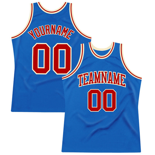 Custom Blue Red-Cream Authentic Throwback Basketball Jersey - Main View