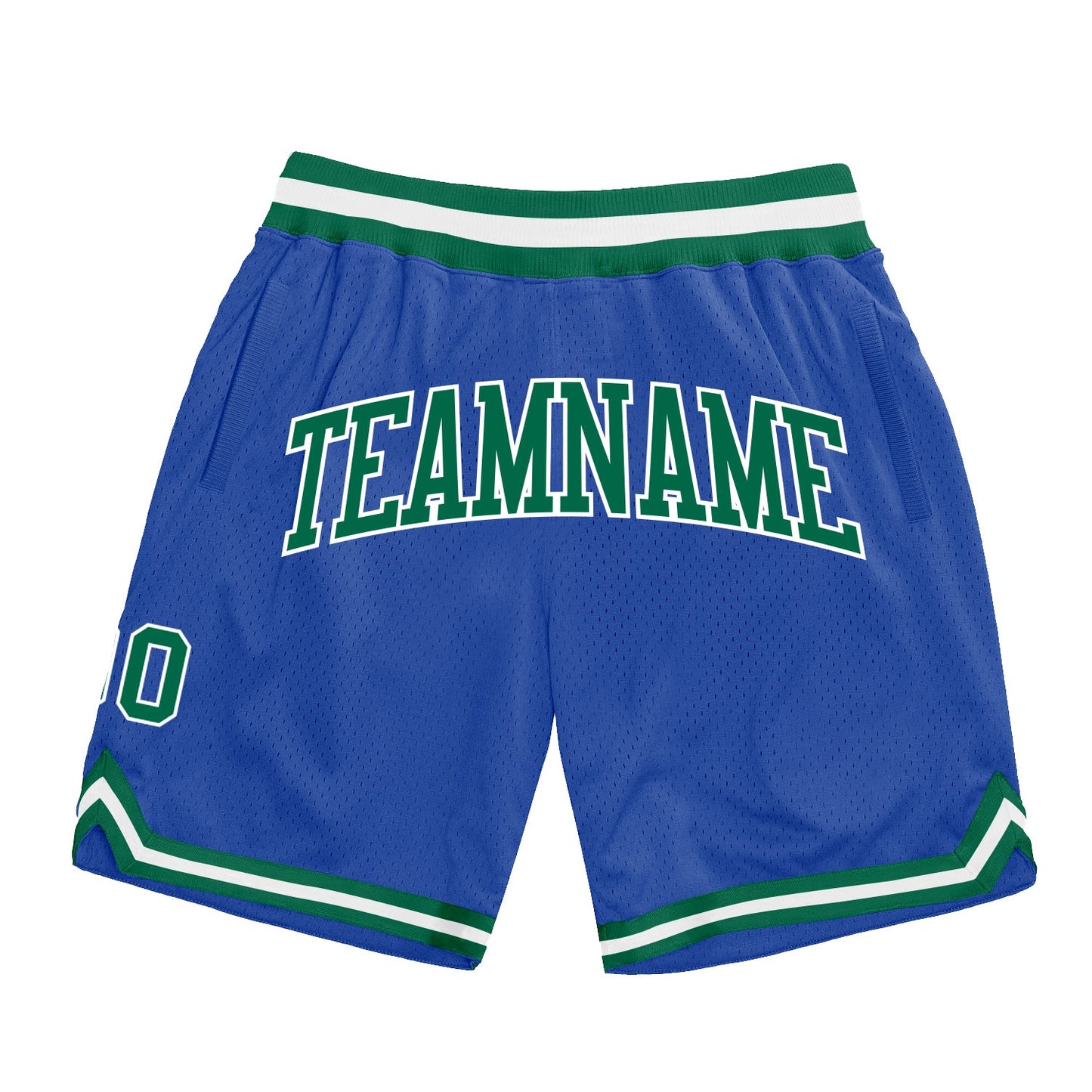 Custom Blue Kelly Green-White Authentic Throwback Basketball Shorts - Main View