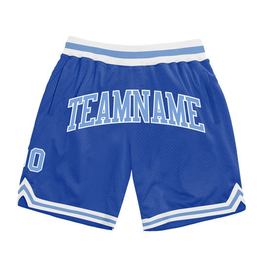 Custom Blue Light Blue-White Authentic Throwback Basketball Shorts - Main View