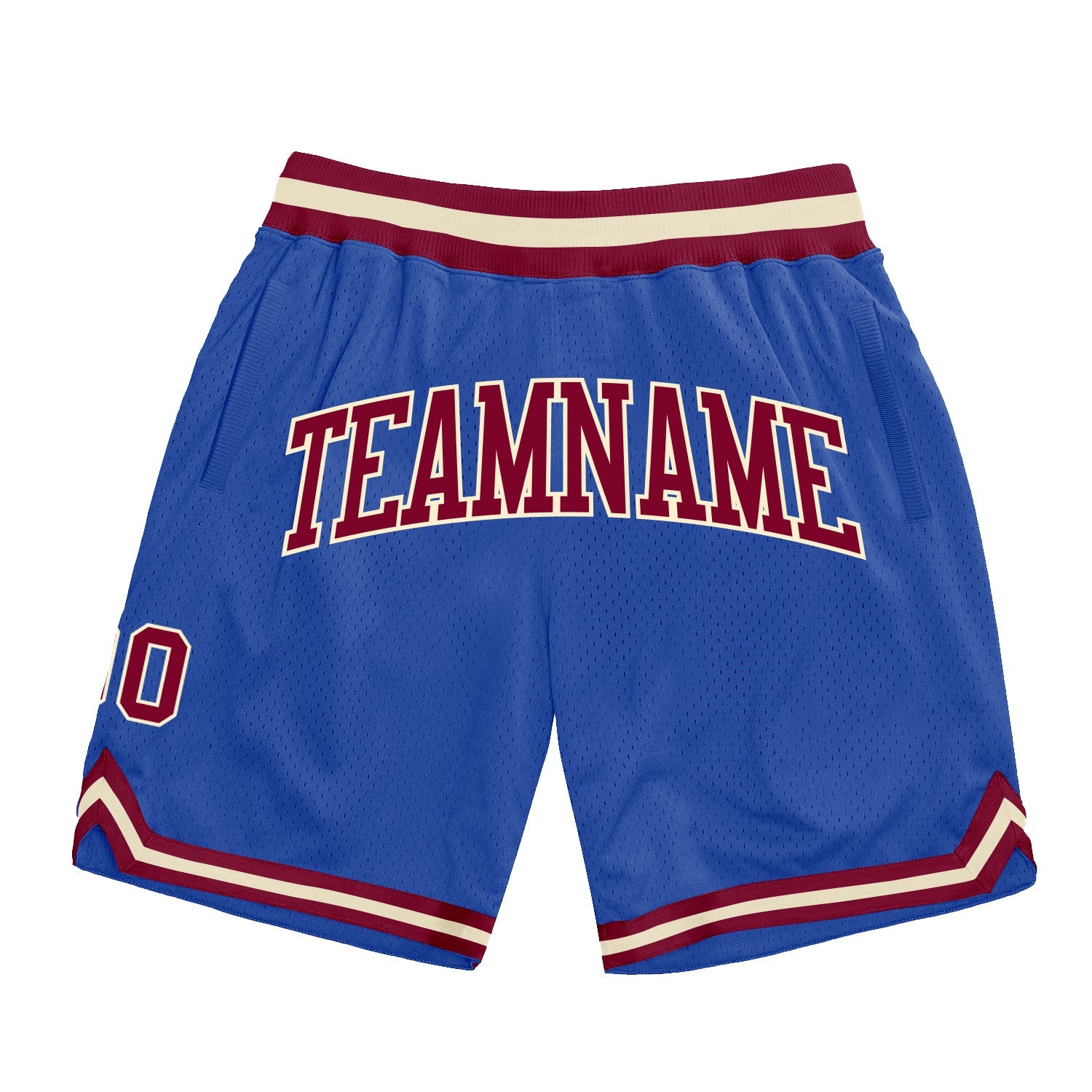 Custom Blue Maroon-Cream Authentic Throwback Basketball Shorts - Main View