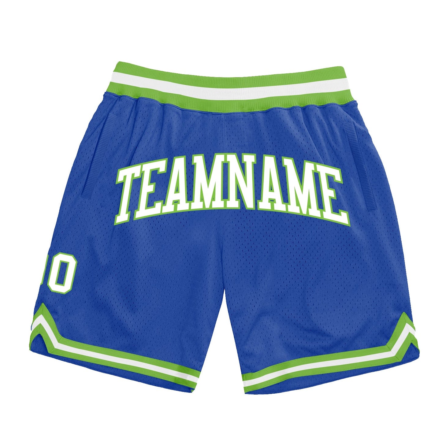 Custom Blue White-Neon Green Authentic Throwback Basketball Shorts - Main View