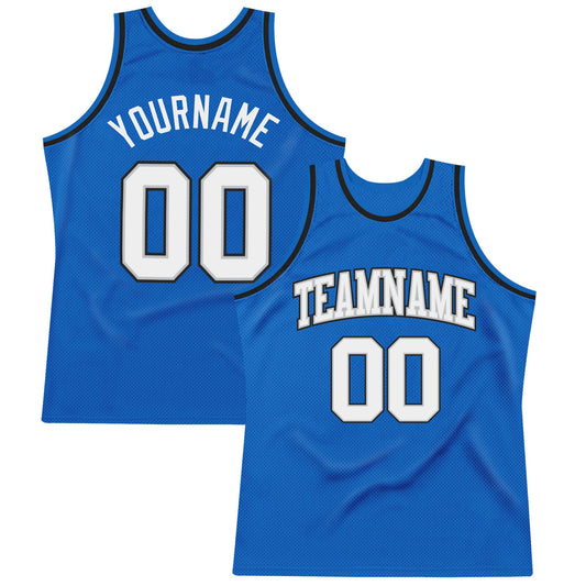 Custom Blue White Gray-Black Authentic Throwback Basketball Jersey - Main View