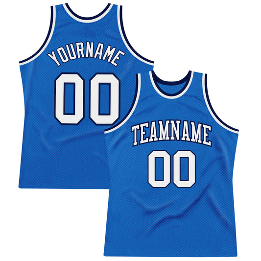 Custom Blue White-Navy Authentic Throwback Basketball Jersey - Main View