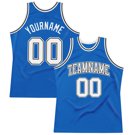 Custom Blue White-Black Authentic Throwback Basketball Jersey - Main View