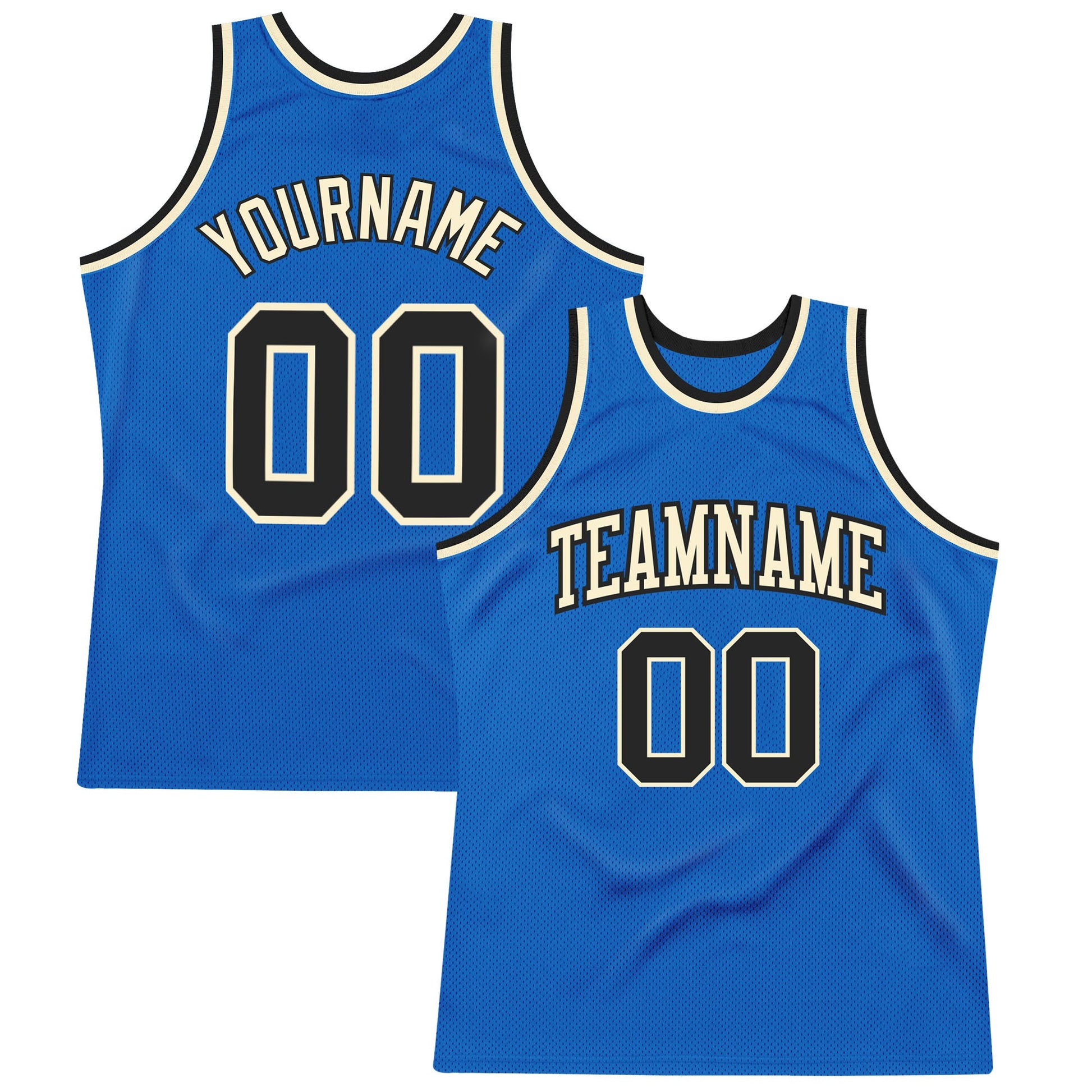Custom Blue Black-Cream Authentic Throwback Basketball Jersey - Main View