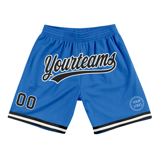 Custom Blue Black-White Authentic Throwback Basketball Shorts - Main View