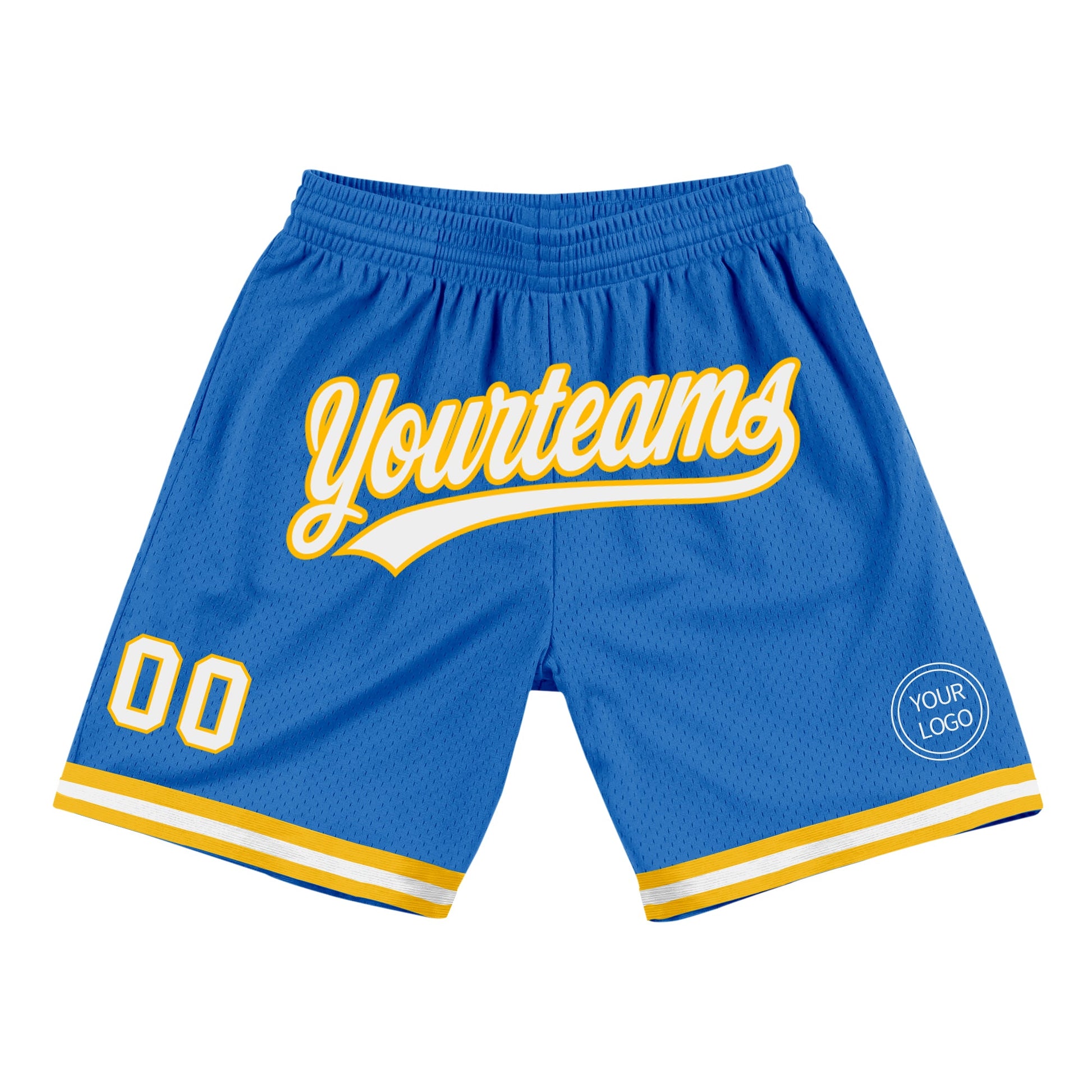 Custom Blue White-Gold Authentic Throwback Basketball Shorts - Main View