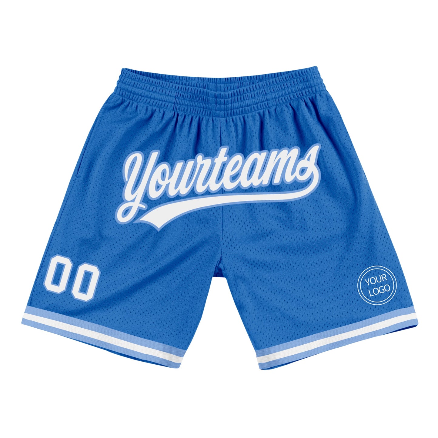Custom Blue White-Light Blue Authentic Throwback Basketball Shorts - Main View