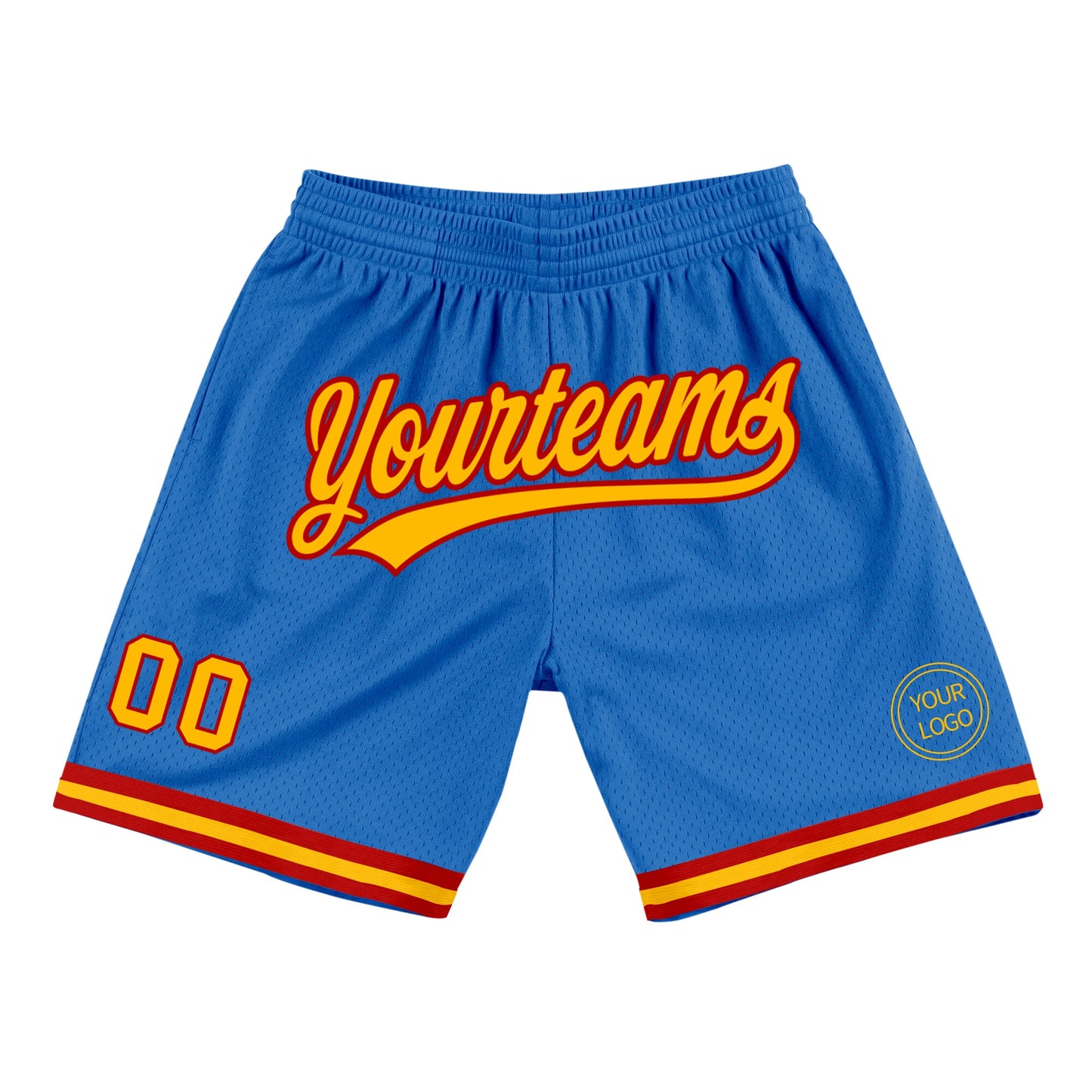 Custom Blue Gold-Red Authentic Throwback Basketball Shorts - Main View