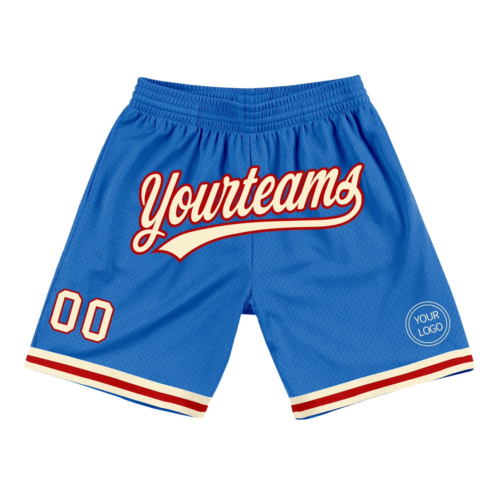 Custom Blue Cream-Red Authentic Throwback Basketball Shorts - Main View