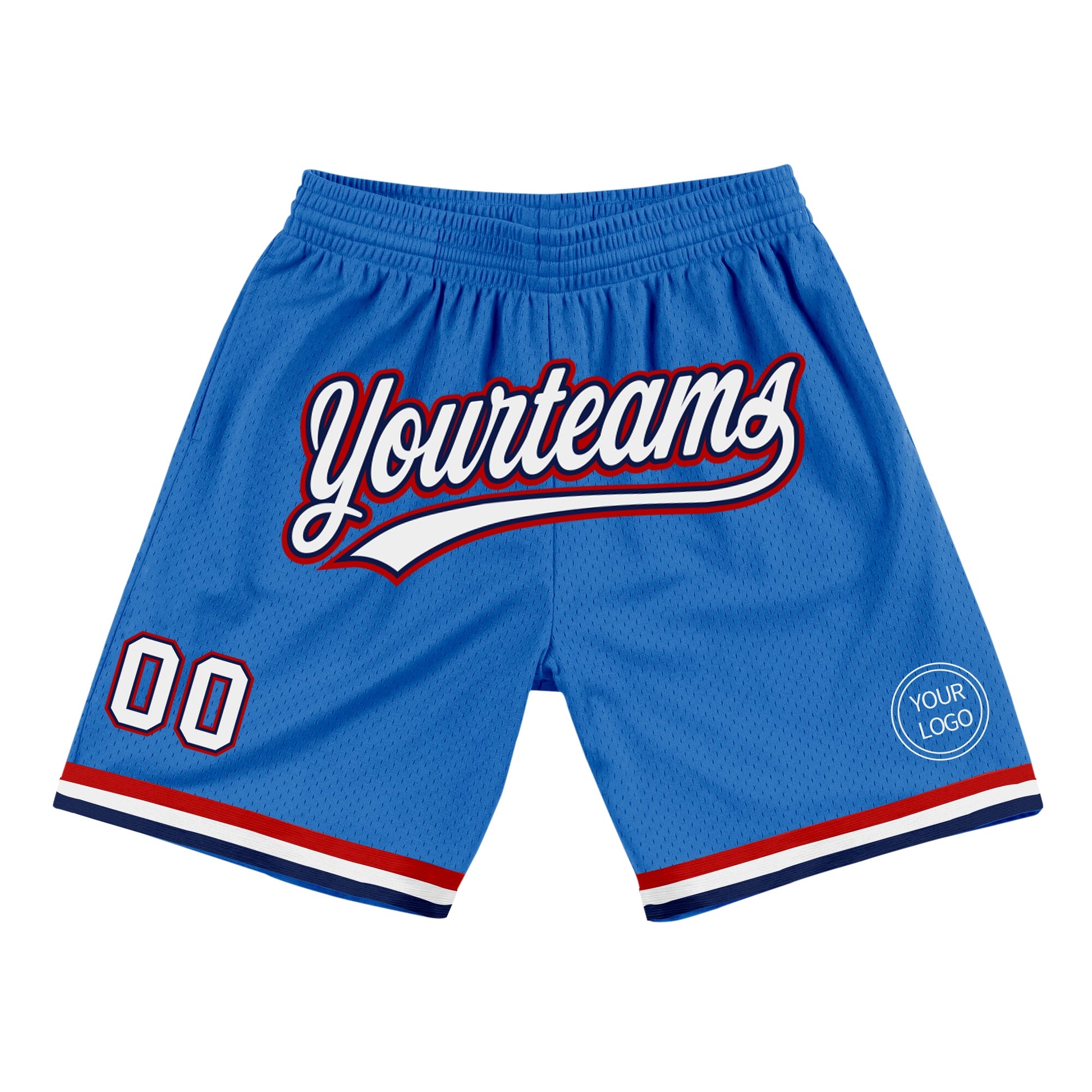 Custom Blue White Navy-Red Authentic Throwback Basketball Shorts - Main View