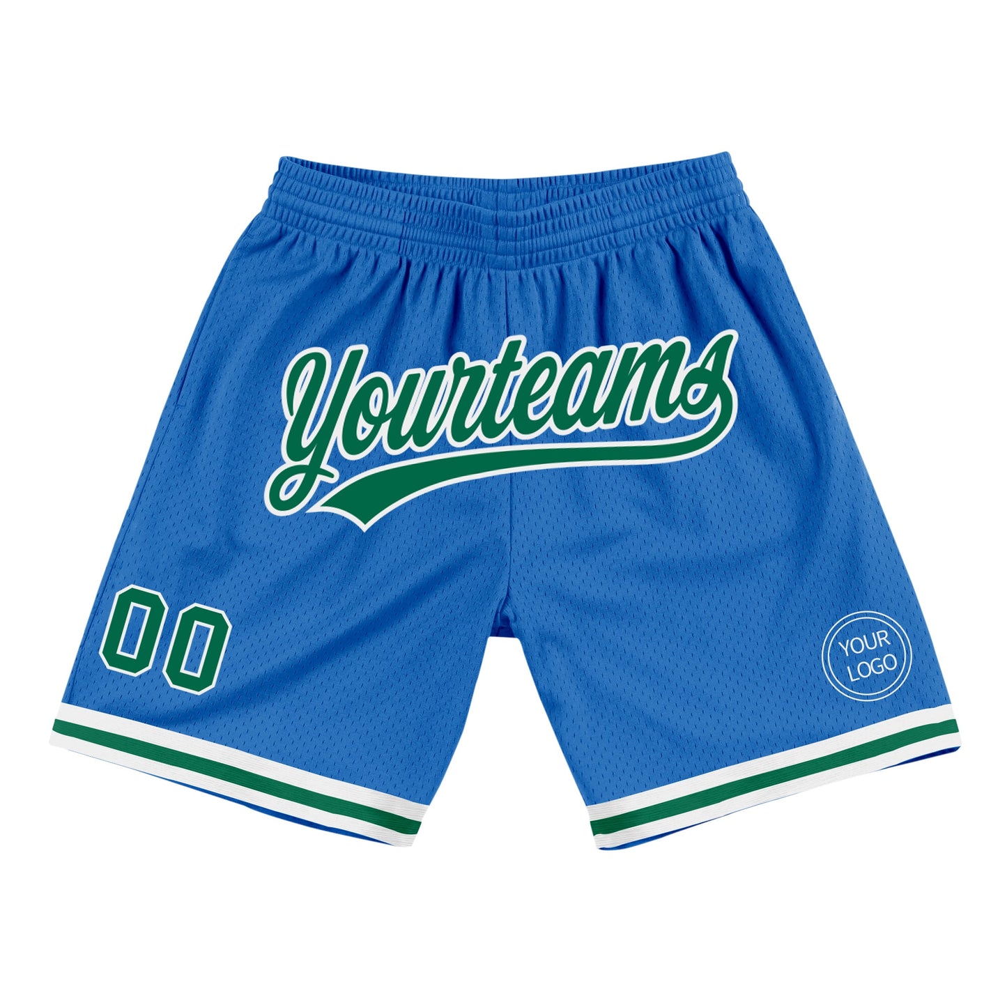 Custom Blue Kelly Green-White Authentic Throwback Basketball Shorts - Main View