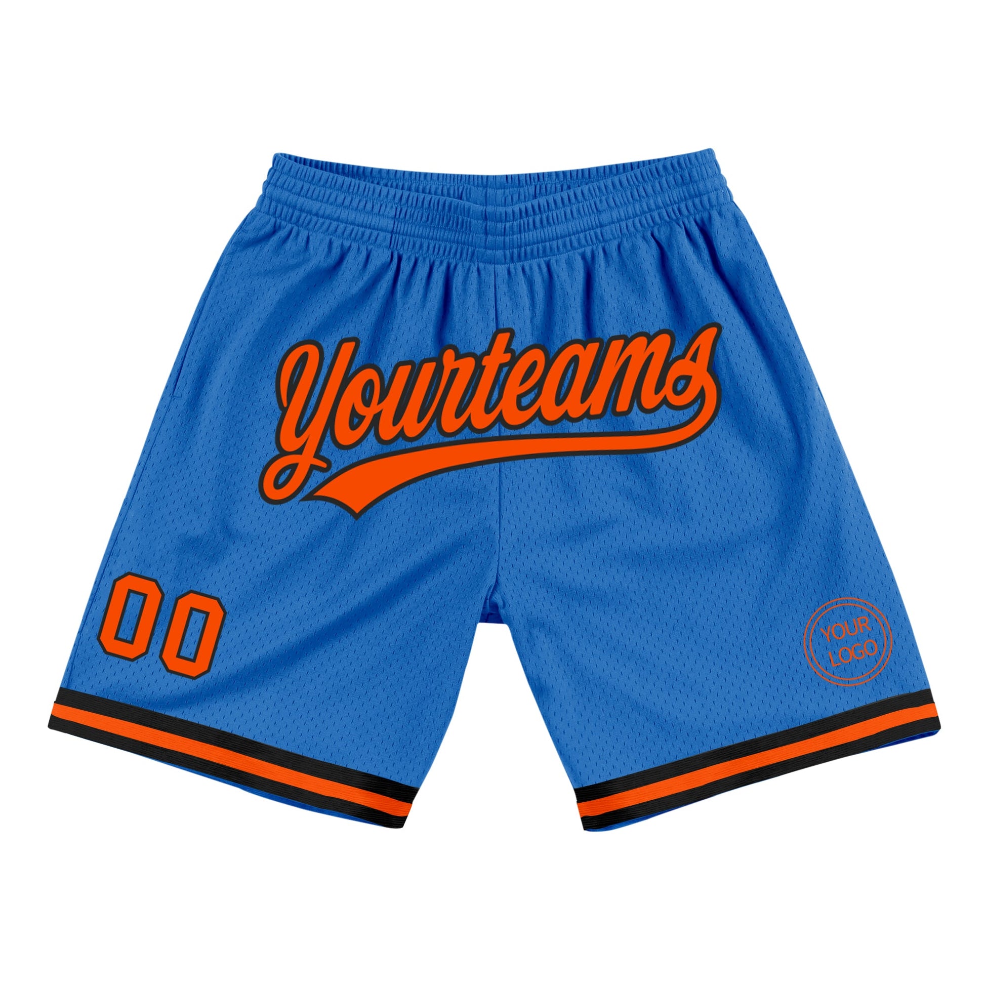 Custom Blue Orange-Black Authentic Throwback Basketball Shorts - Main View