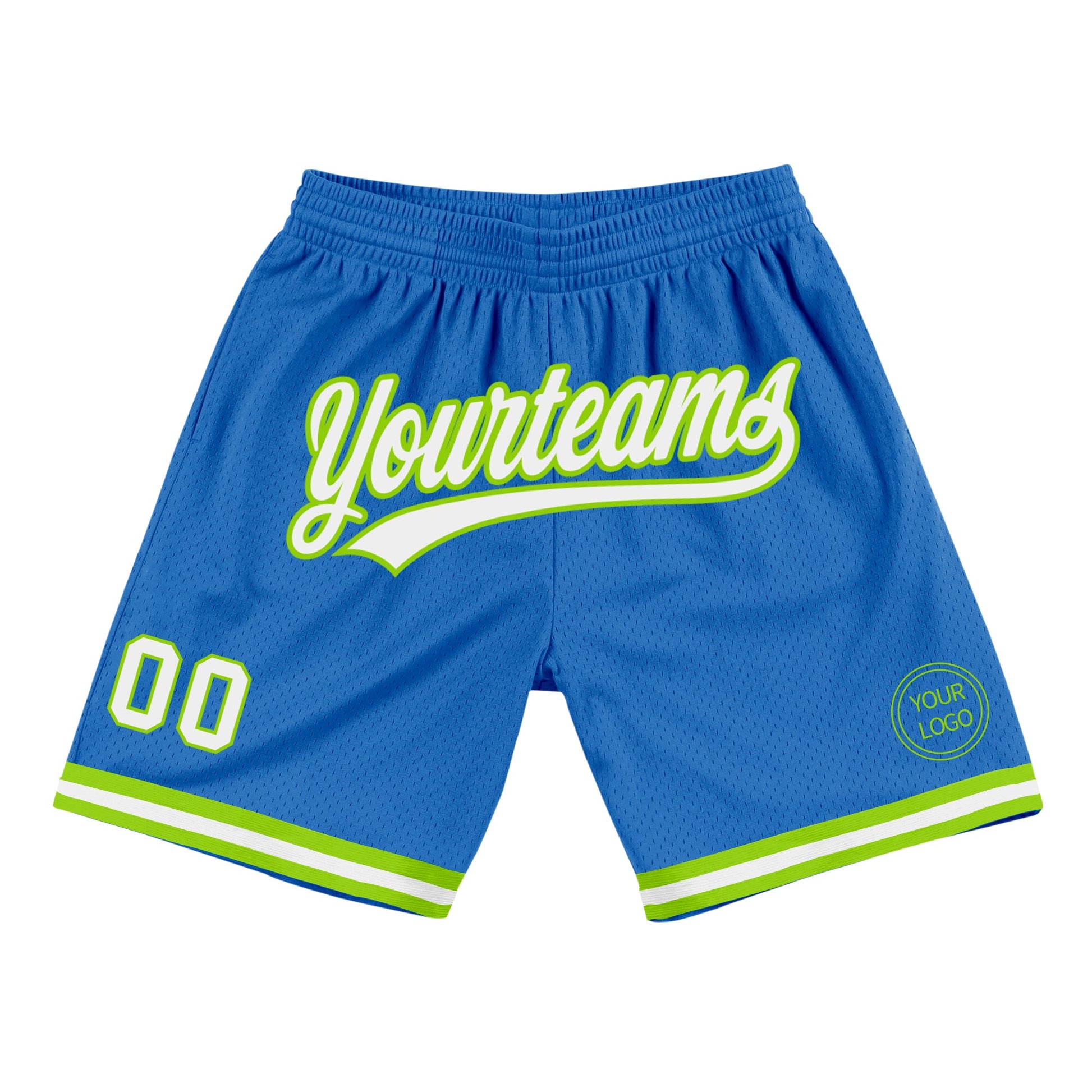 Custom Blue White-Neon Green Authentic Throwback Basketball Shorts - Main View