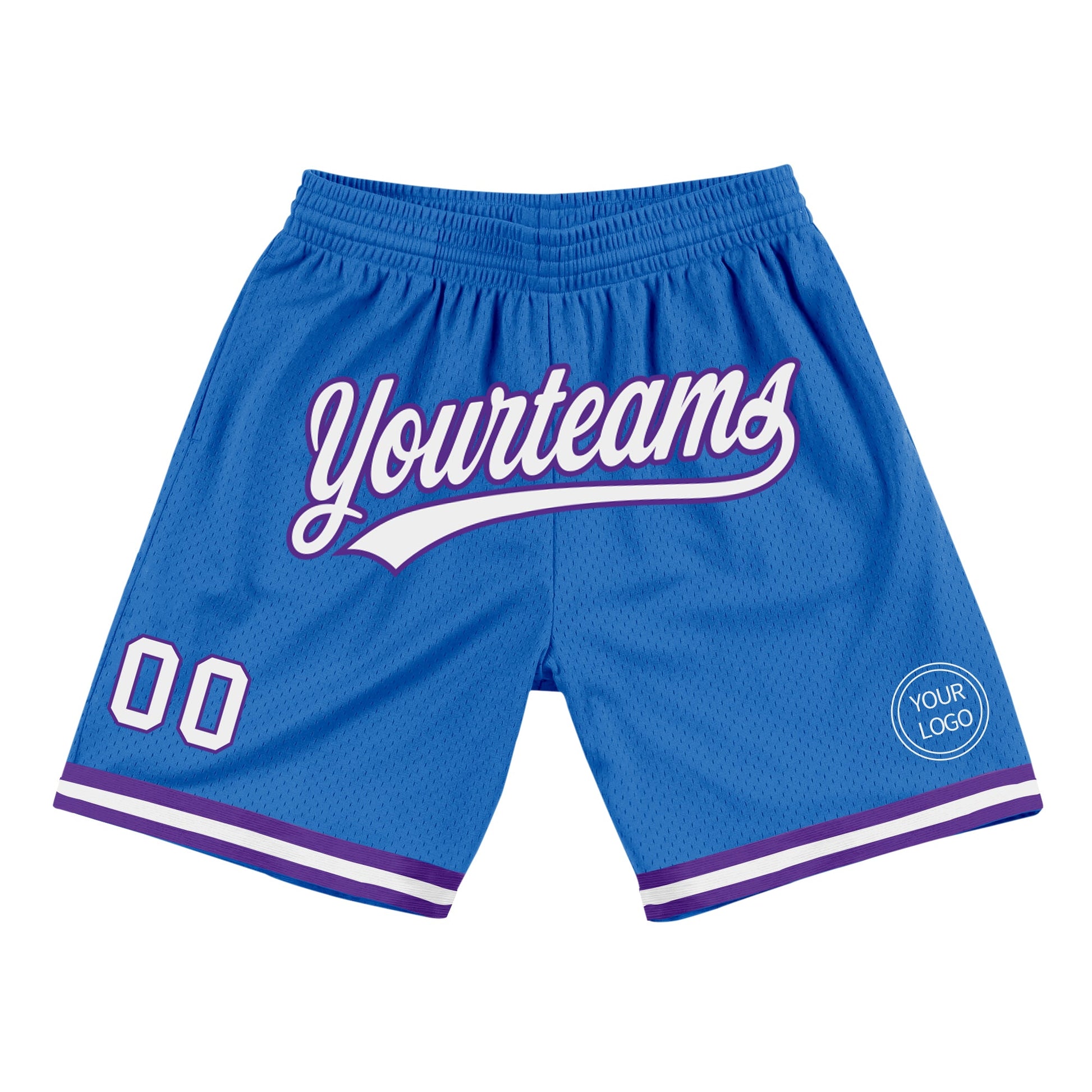 Custom Blue White-Purple Authentic Throwback Basketball Shorts - Main View