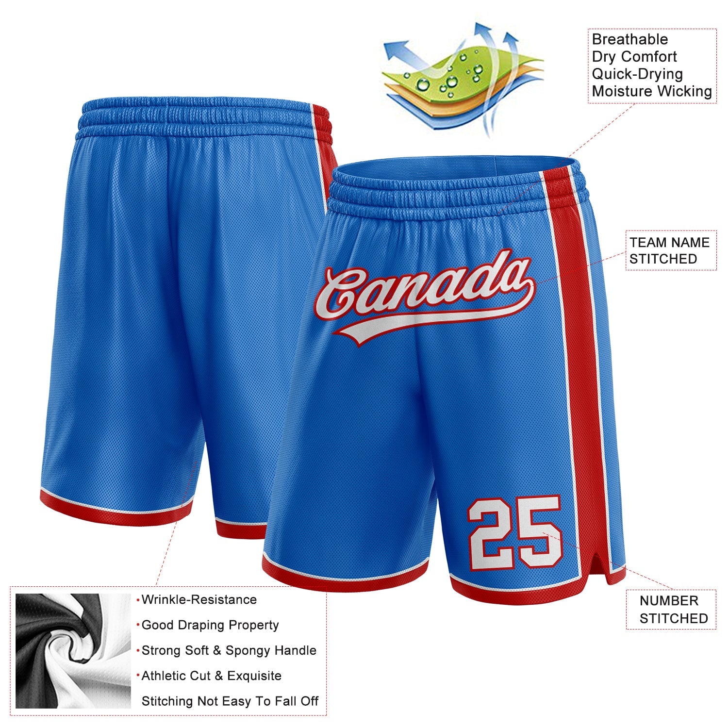Custom Blue White-Red Authentic Basketball Shorts view 2