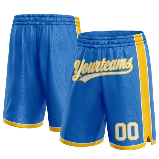 Custom Blue White-Yellow Authentic Basketball Shorts - Main View