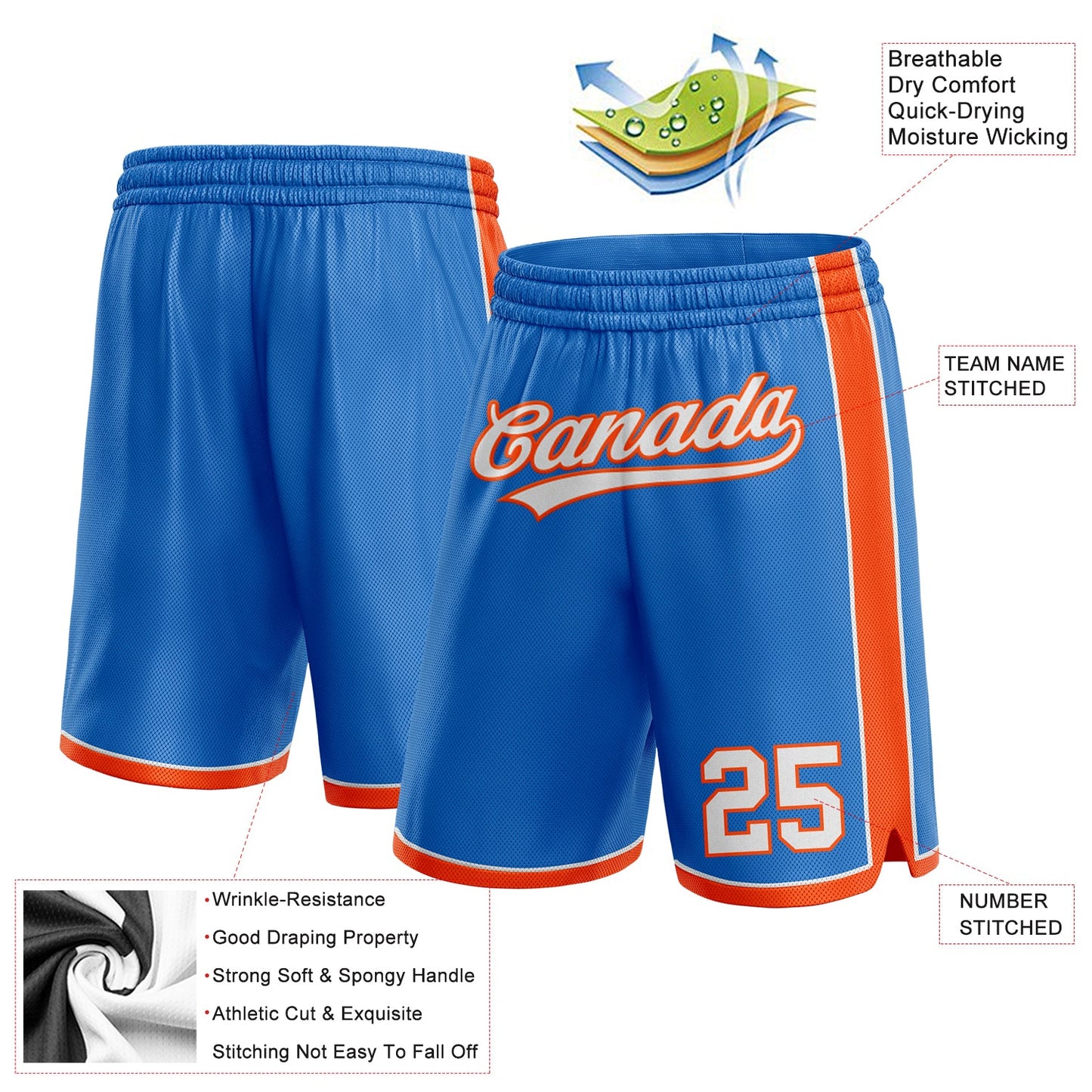 Custom Blue White-Orange Authentic Basketball Shorts view 2