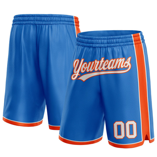 Custom Blue White-Orange Authentic Basketball Shorts - Main View