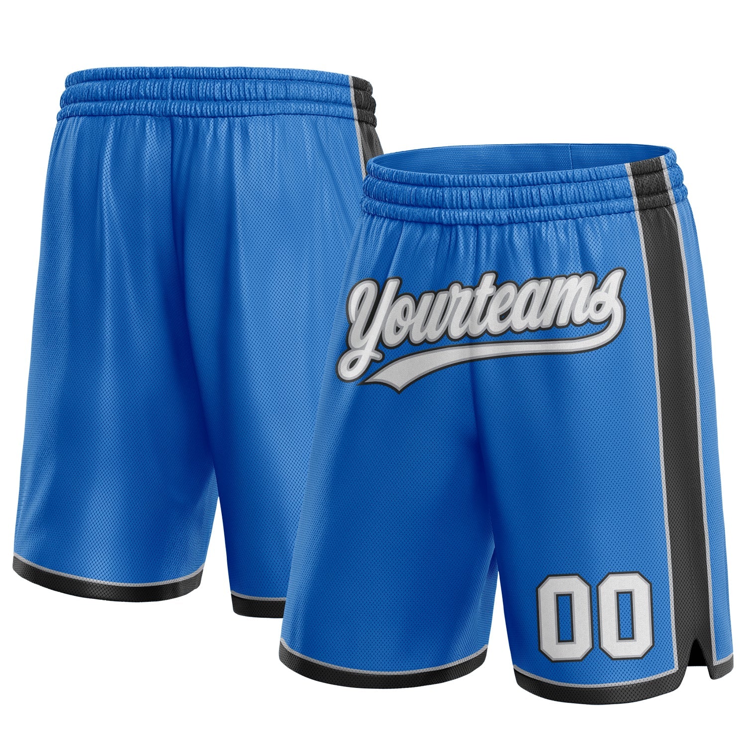 Custom Blue White Black-Gray Authentic Basketball Shorts - Main View