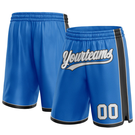 Custom Blue White Black-Gray Authentic Basketball Shorts - Main View