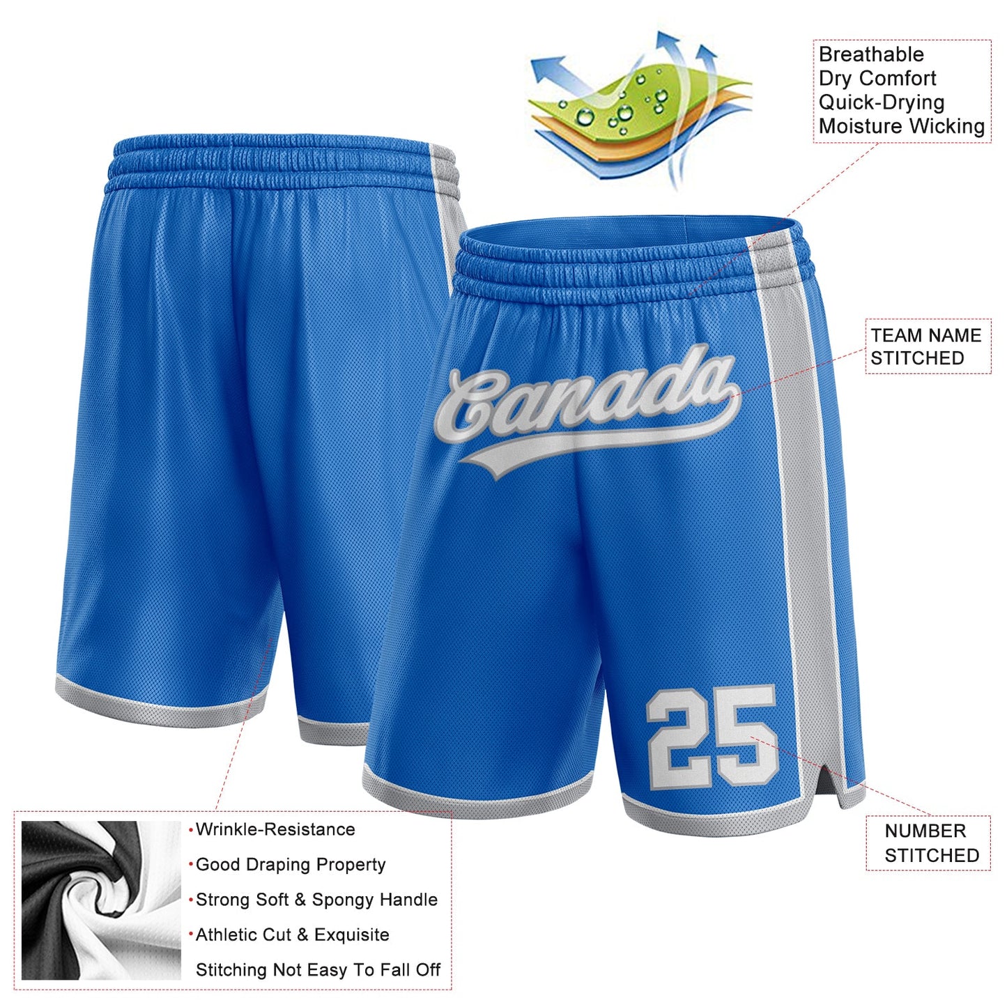 Custom Blue White-Gray Authentic Basketball Shorts view 2
