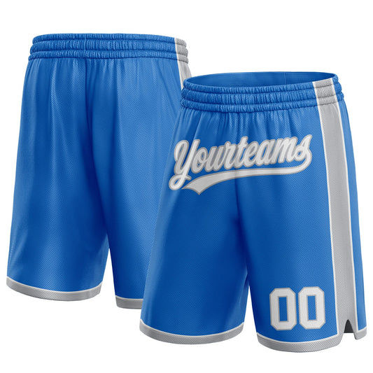 Custom Blue White-Gray Authentic Basketball Shorts - Main View