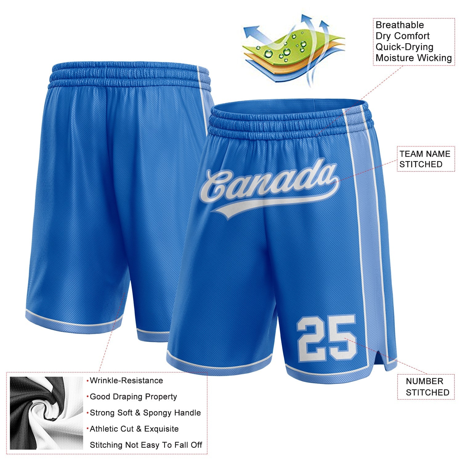 Custom Blue White-Light Blue Authentic Basketball Shorts view 2