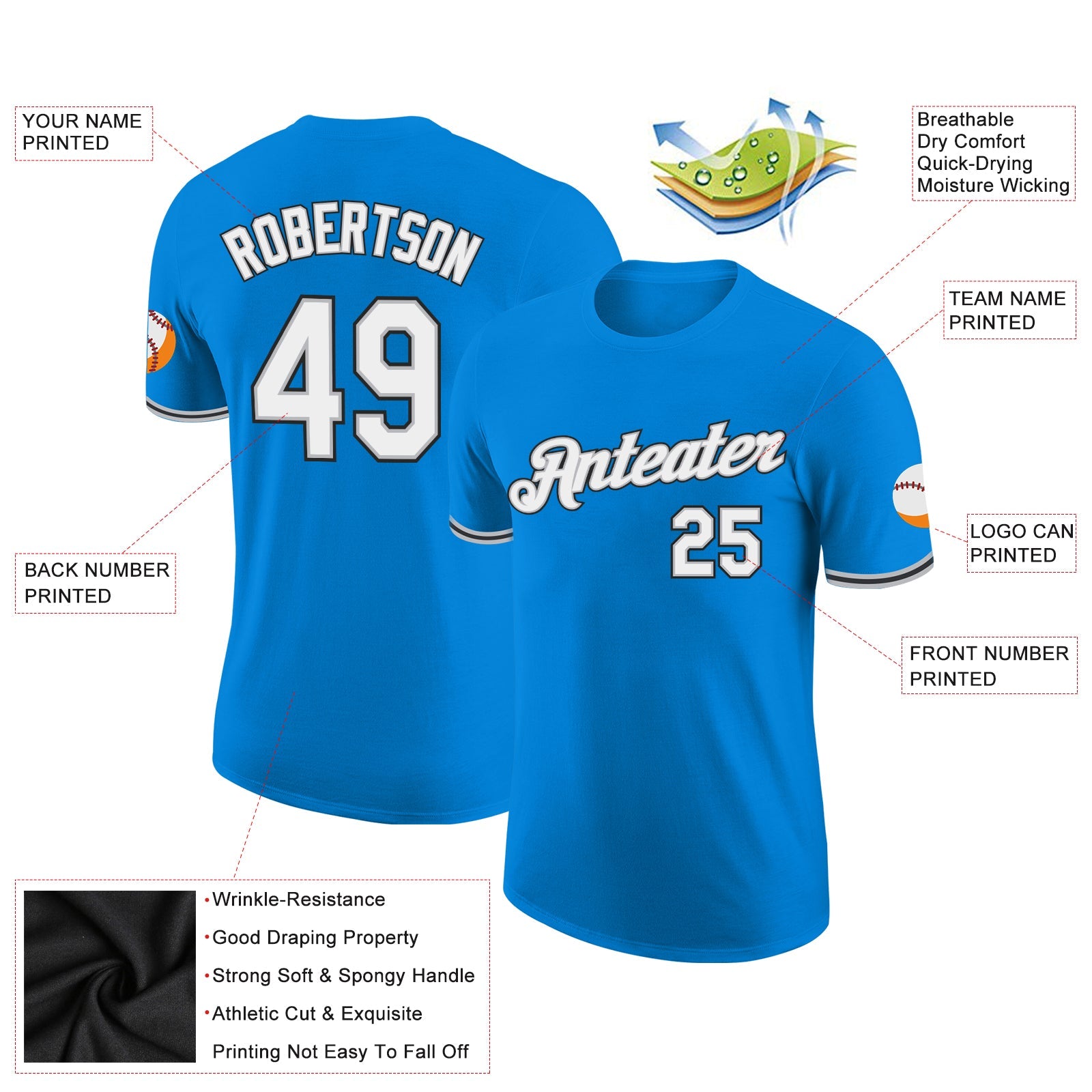 Custom Blue White Gray-Black Performance T-Shirt view 2