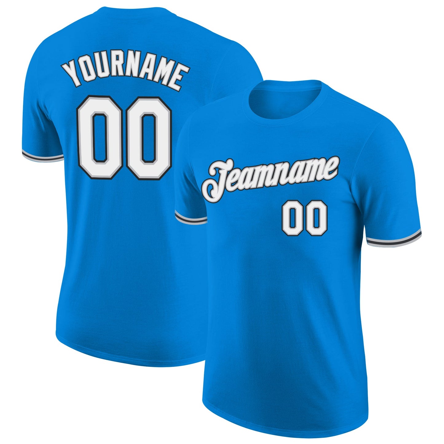 Custom Blue White Gray-Black Performance T-Shirt - Main View