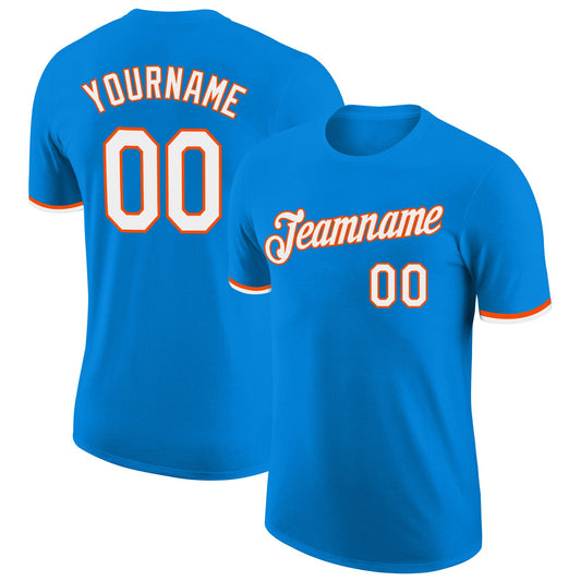 Custom Blue White-Orange Performance T-Shirt - Main View