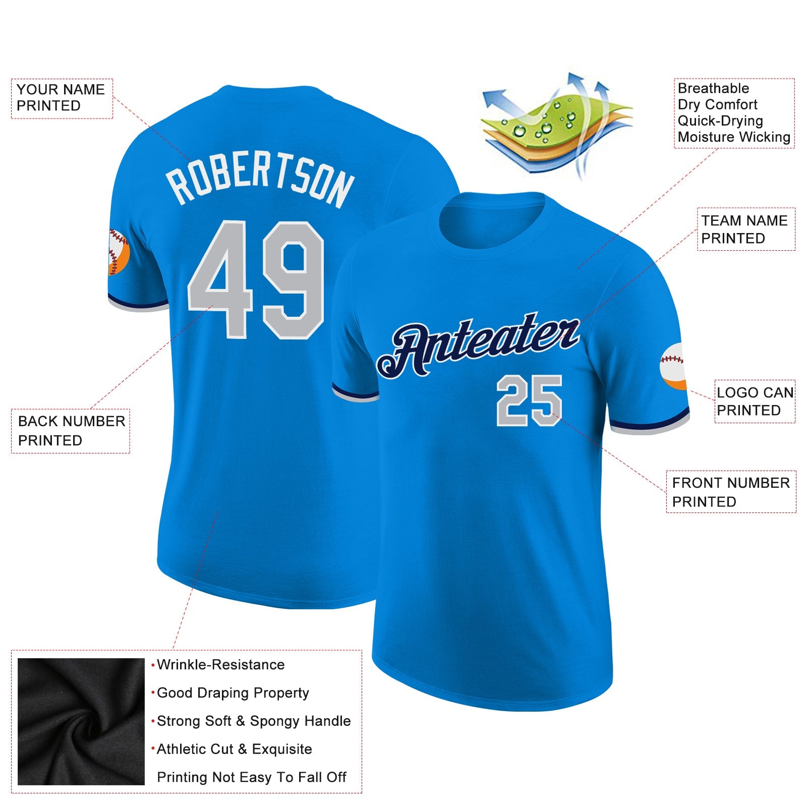 Custom Blue Gray-Navy Performance T-Shirt view 2