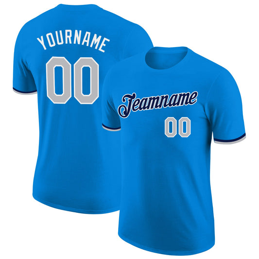 Custom Blue Gray-Navy Performance T-Shirt - Main View