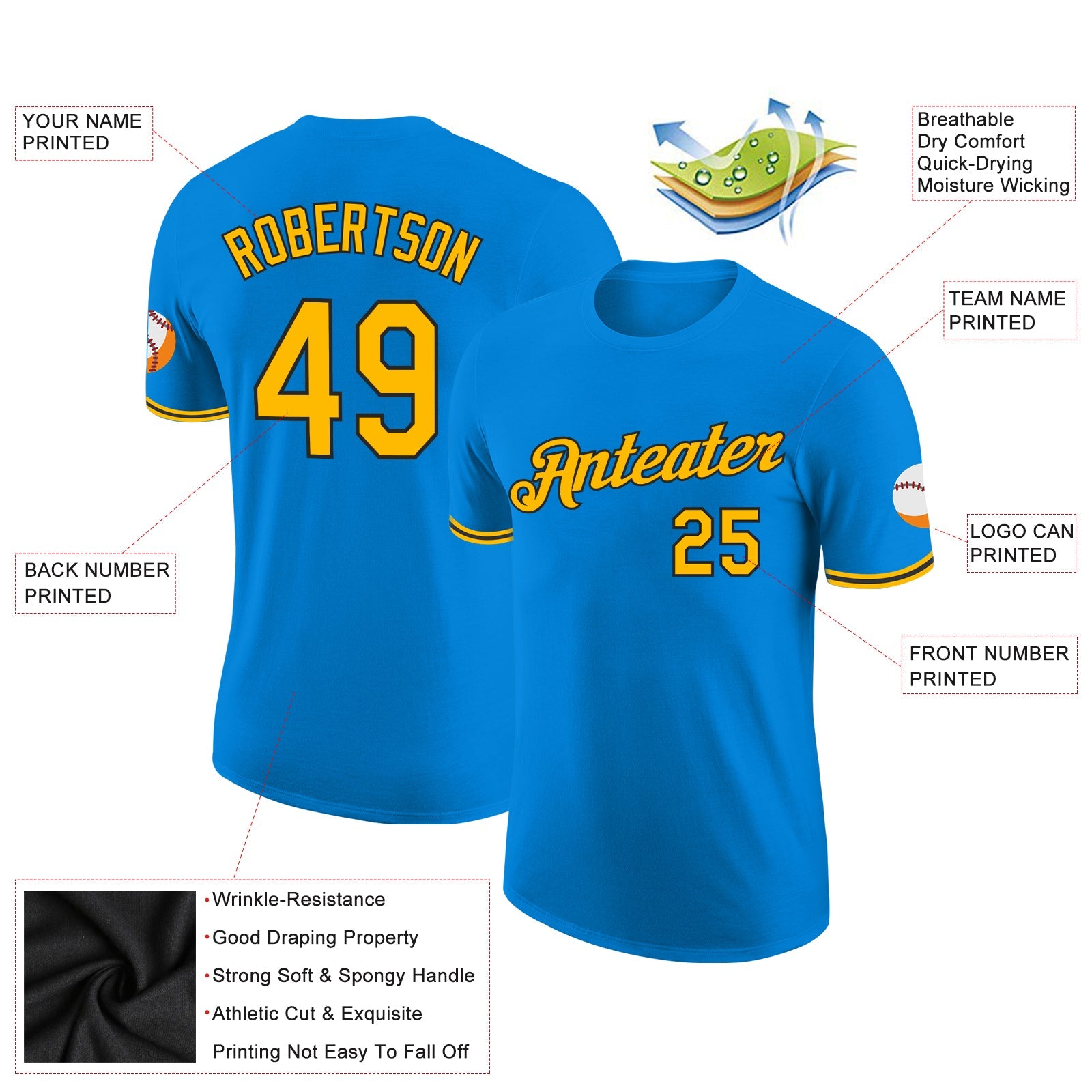 Custom Blue Gold-Black Performance T-Shirt view 2