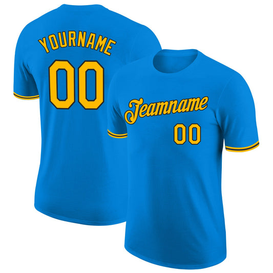 Custom Blue Gold-Black Performance T-Shirt - Main View