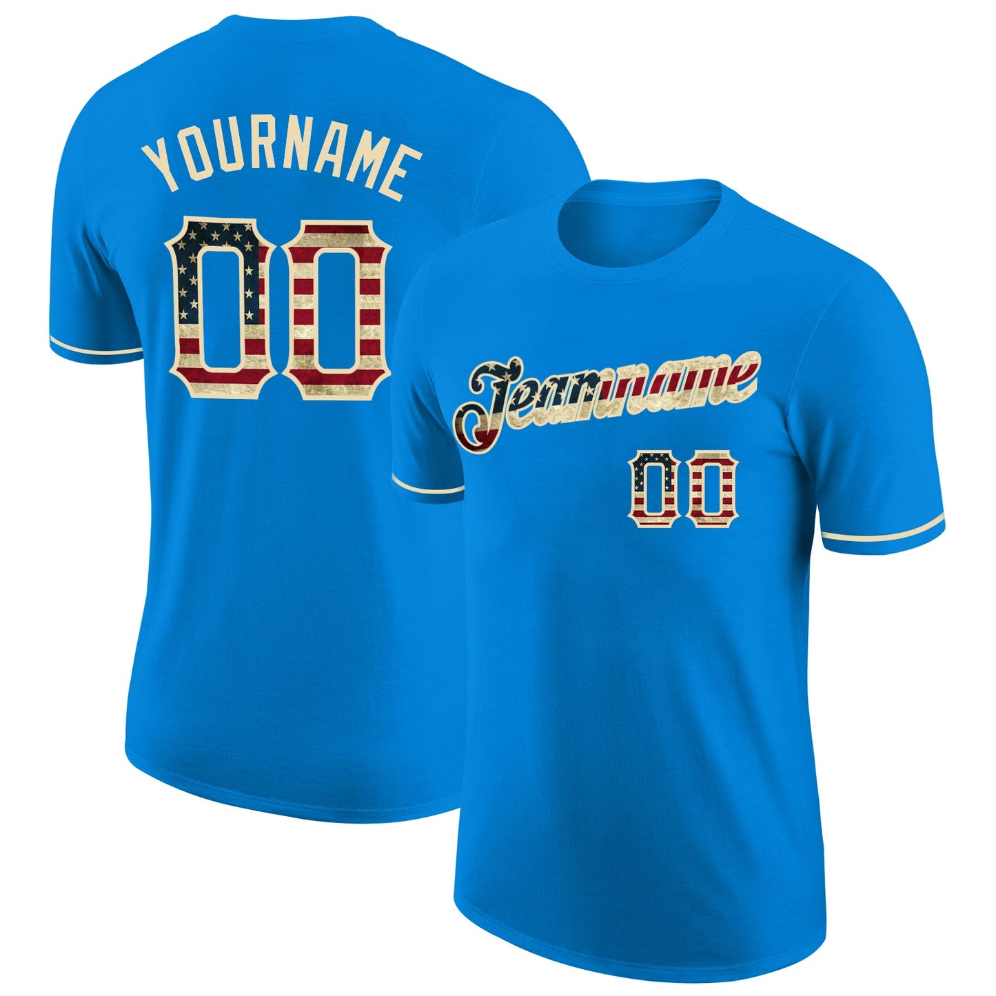 Custom Blue Vintage USA Flag-City Cream Performance T-Shirt - Main View