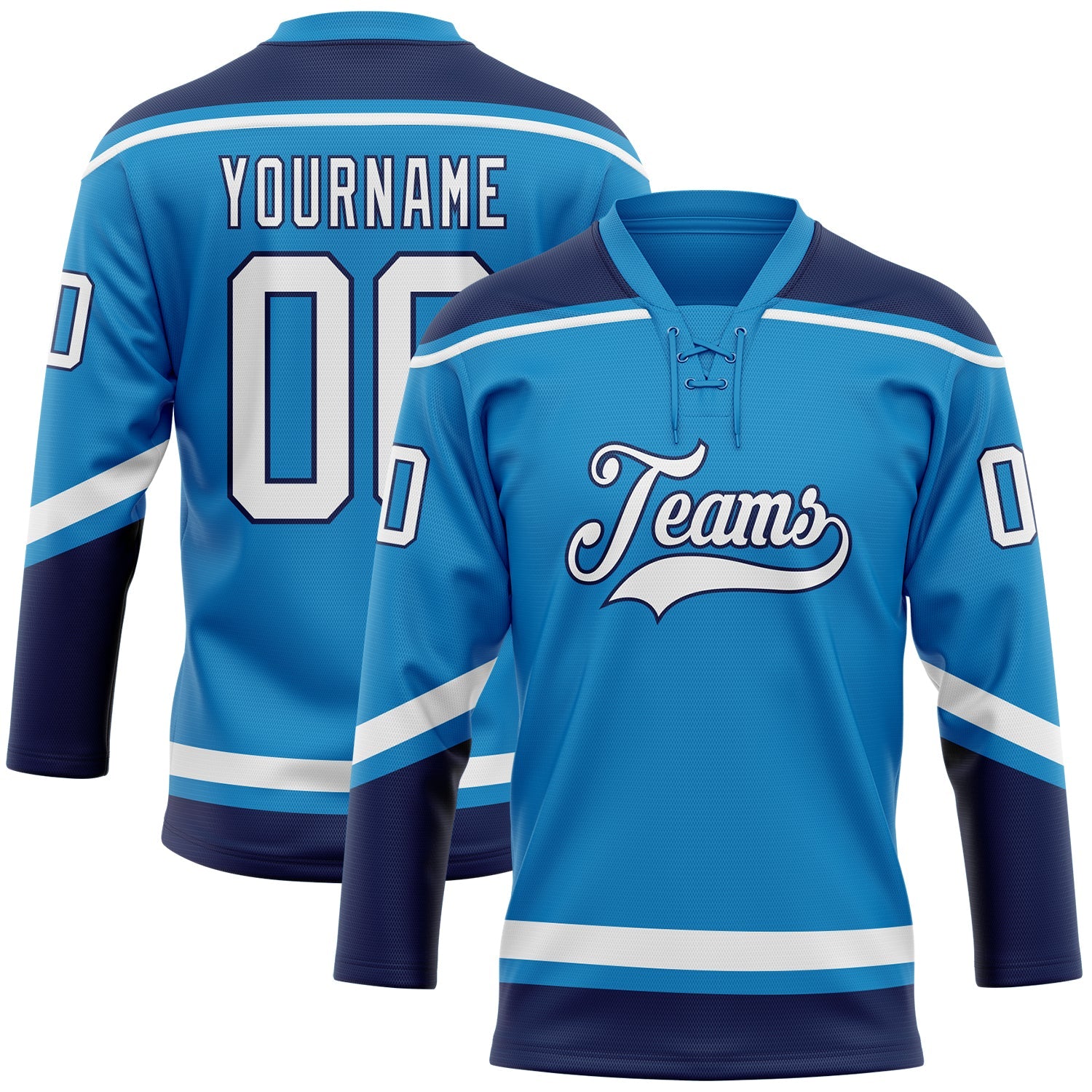 Custom Blue White-Navy Hockey Lace Neck Jersey - Main View