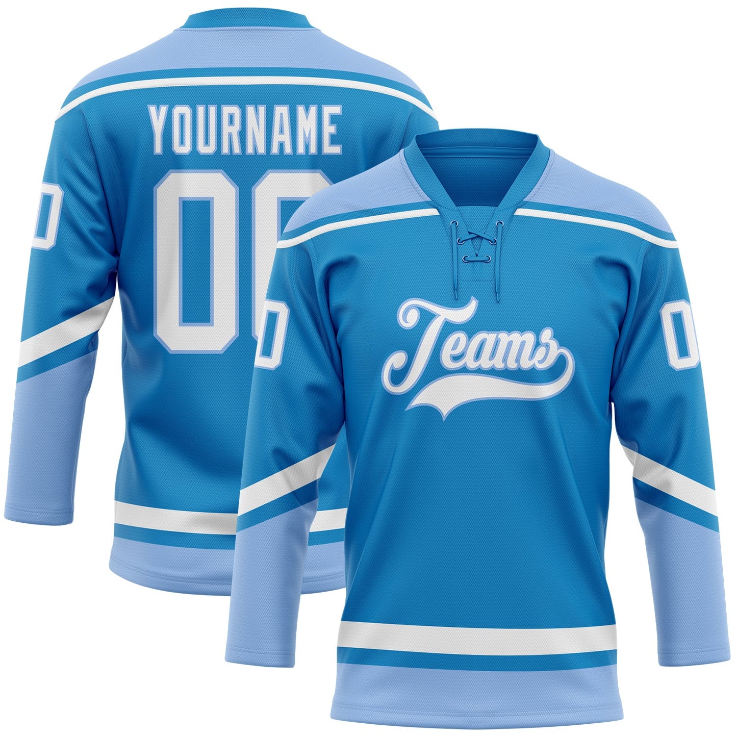 Custom Blue White-Light Blue Hockey Lace Neck Jersey - Main View
