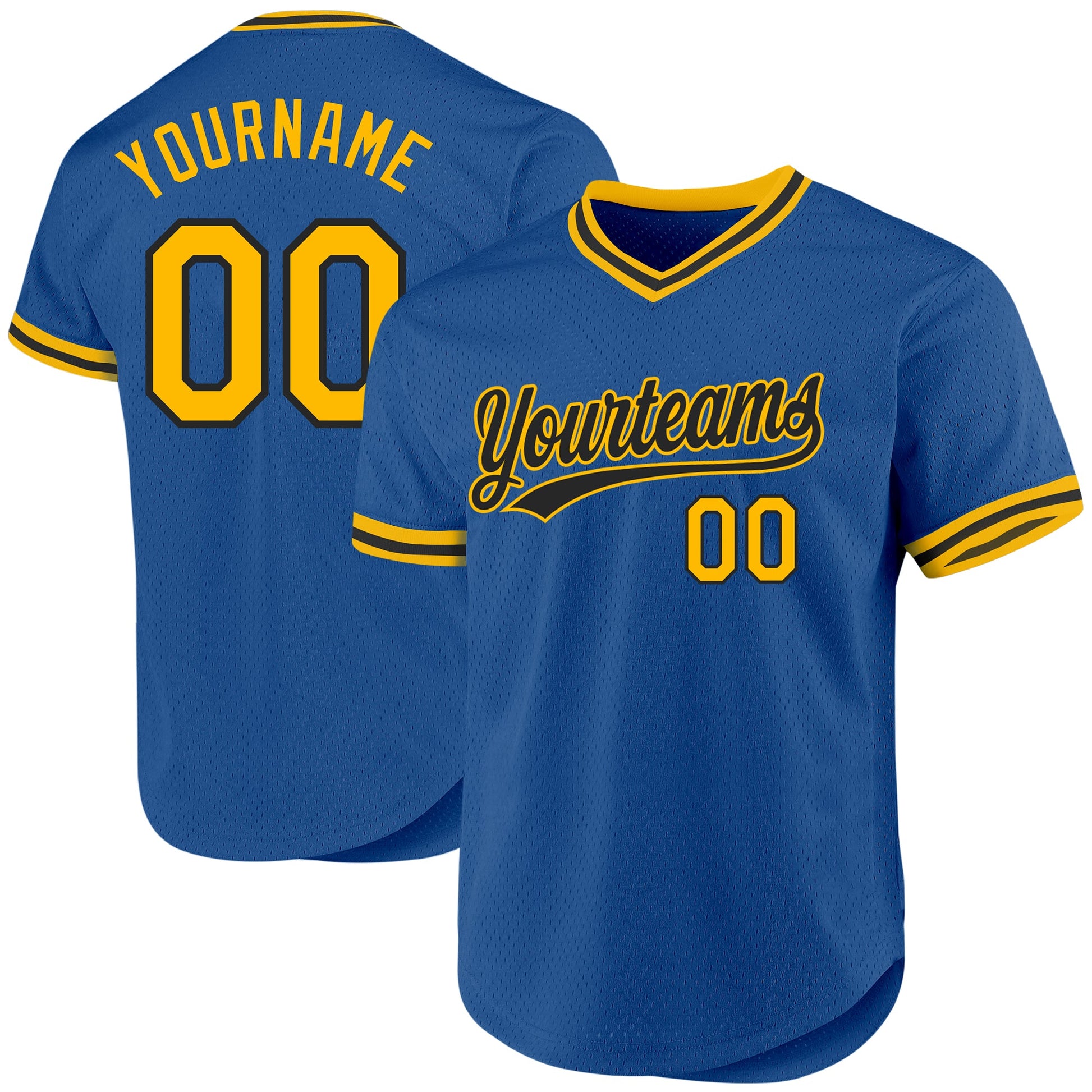 Custom Blue Gold-Black Authentic Throwback Baseball Jersey - Main View
