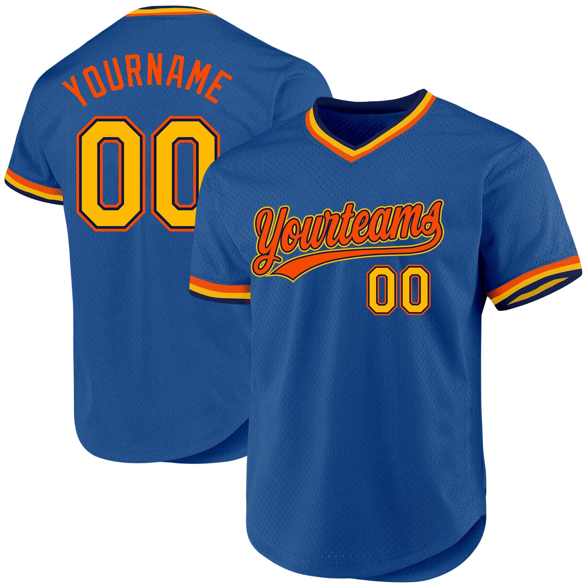 Custom Blue Gold Navy-Orange Authentic Throwback Baseball Jersey - Main View