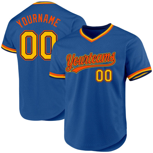 Custom Blue Gold Navy-Orange Authentic Throwback Baseball Jersey - Main View
