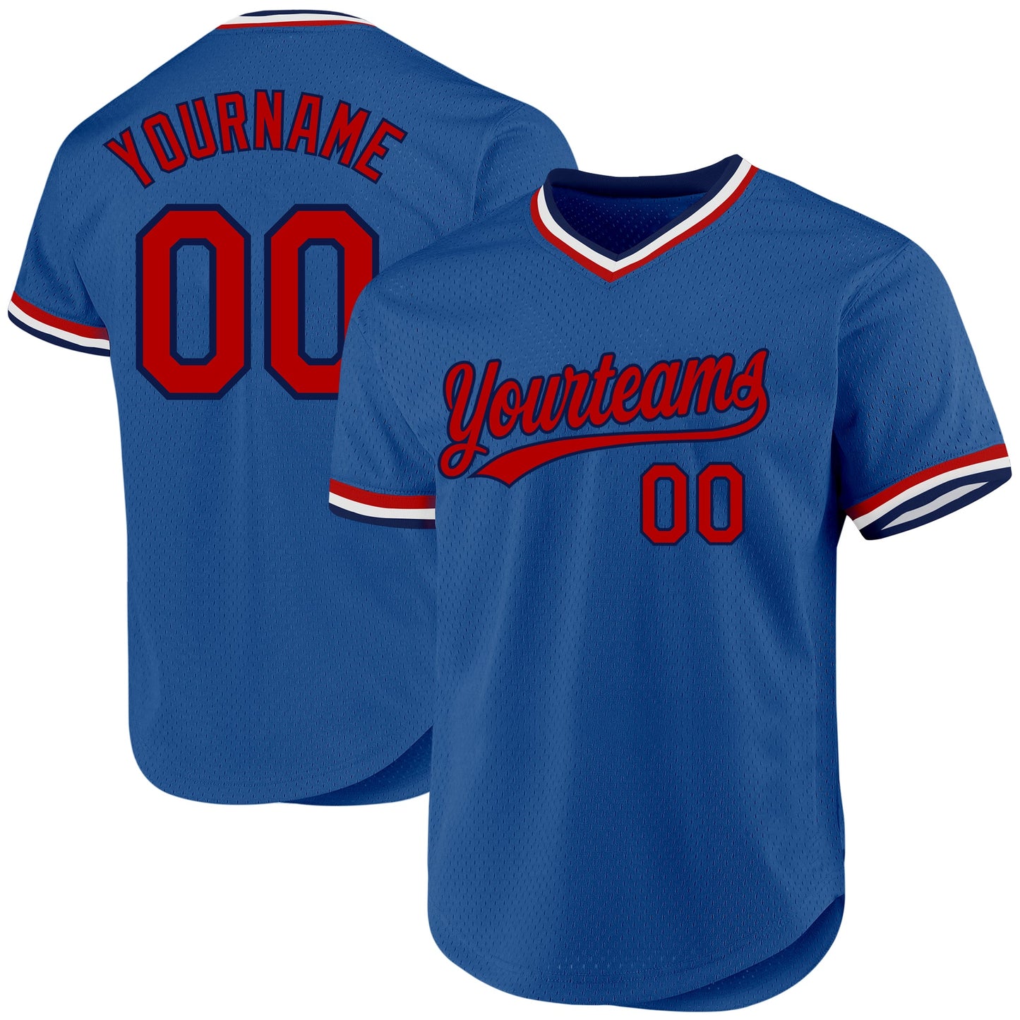 Custom Blue Red-Navy Authentic Throwback Baseball Jersey - Main View