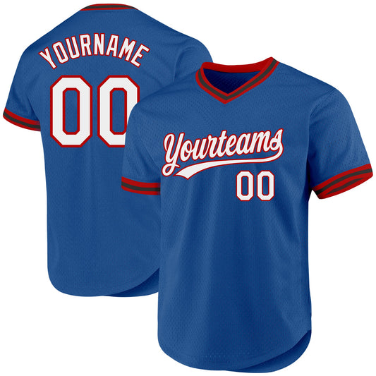 Custom Blue Red-Black Authentic Throwback Baseball Jersey - Main View