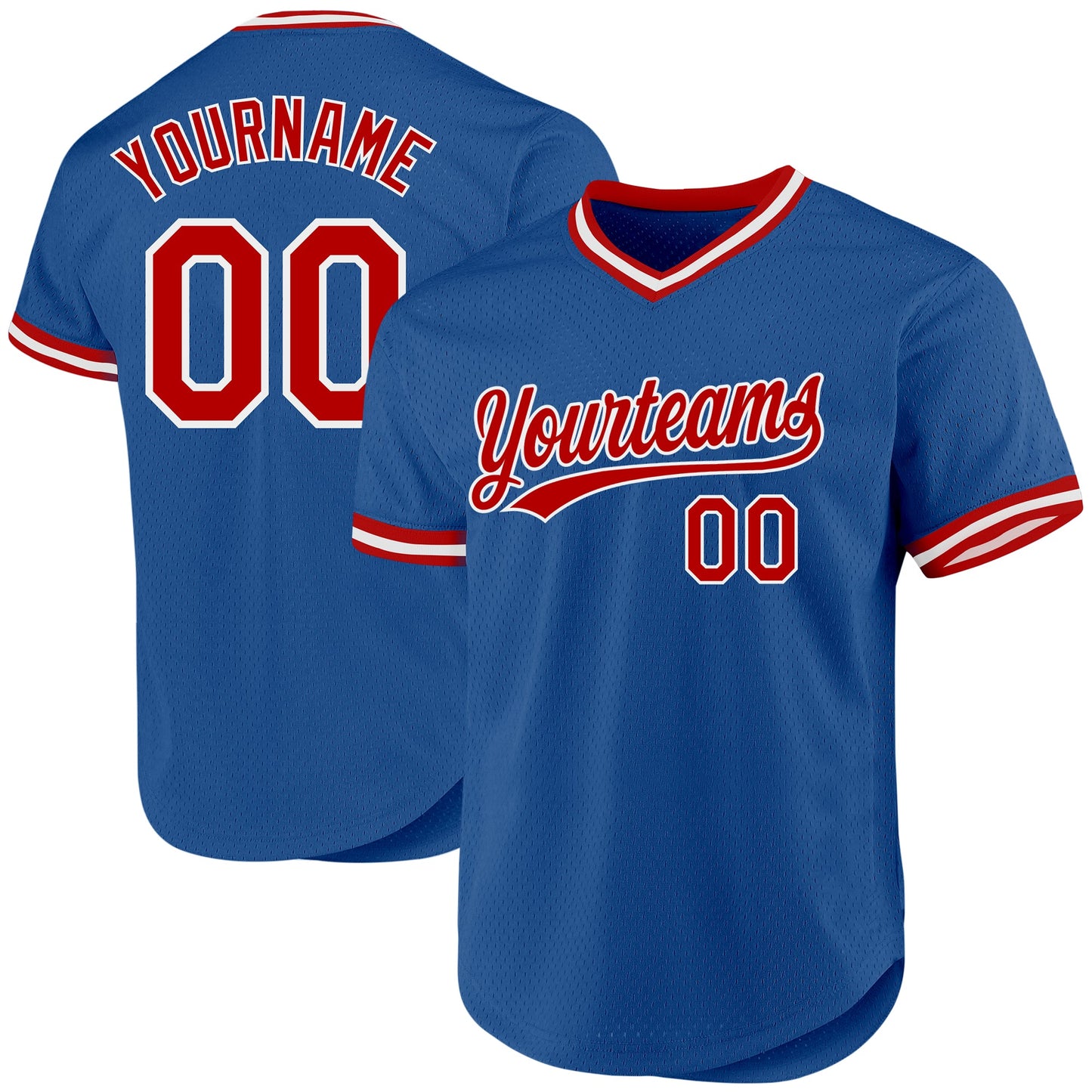 Custom Blue Red-White Authentic Throwback Baseball Jersey - Main View