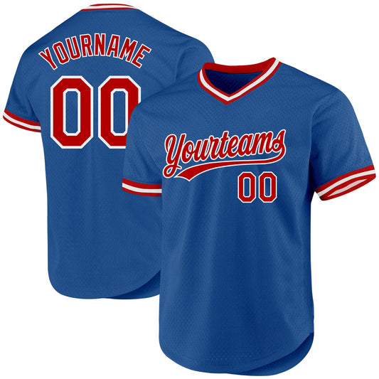 Custom Blue Red-White Authentic Throwback Baseball Jersey - Main View