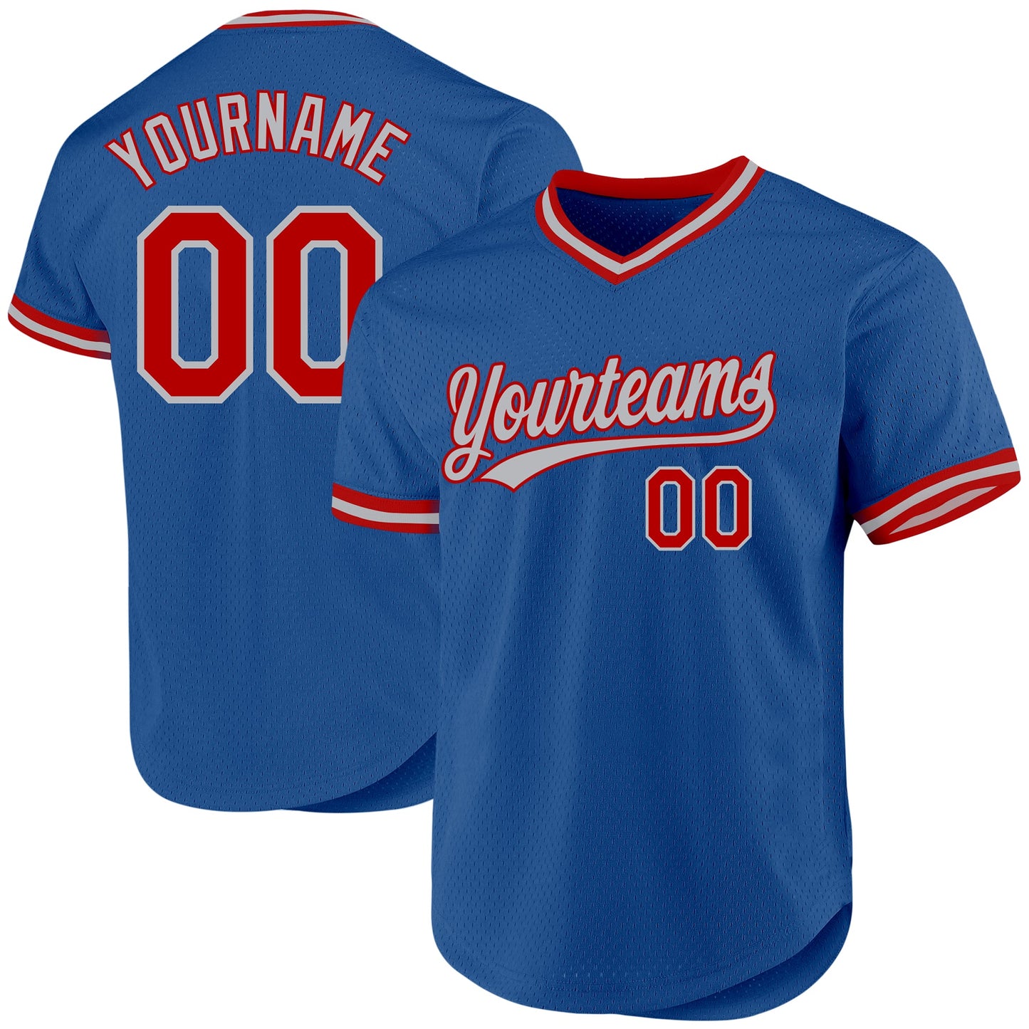 Custom Blue Red-Gray Authentic Throwback Baseball Jersey - Main View