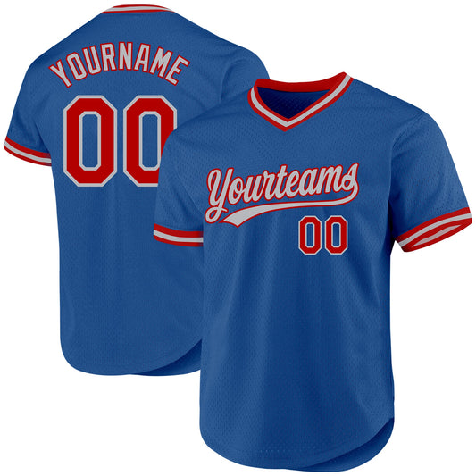 Custom Blue Red-Gray Authentic Throwback Baseball Jersey - Main View